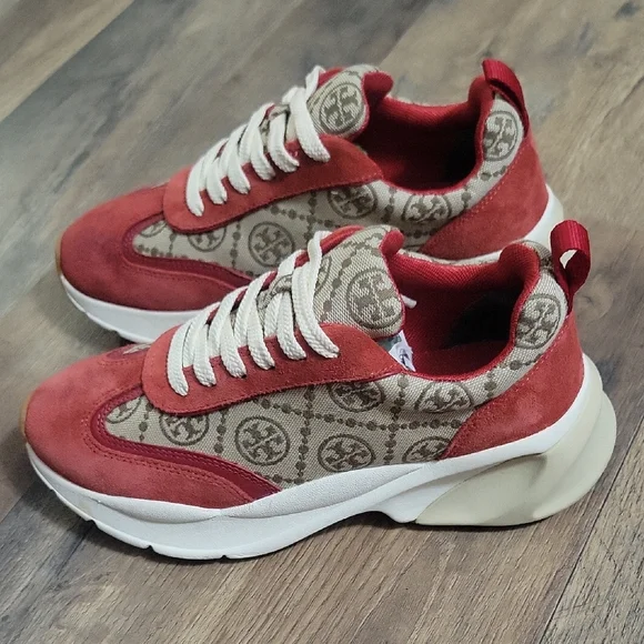 Tory Burch Red and Beige Patterned Sneakers - Picture 4 of 10